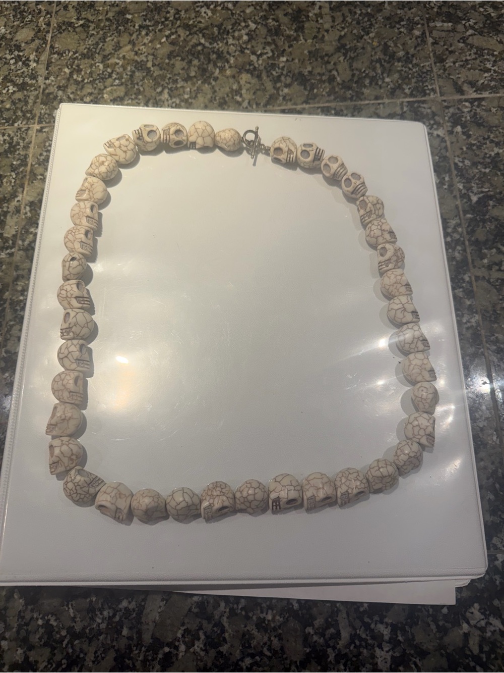 Hand Crafted Cream Howlite Skull Bead Necklace - Artisan Statement